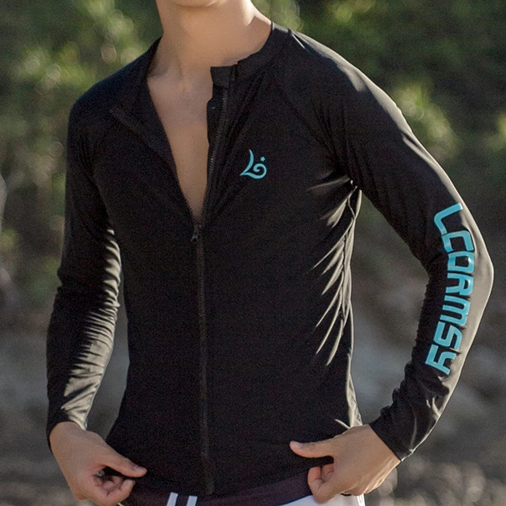 Men Fashion Sunscreen Quick-Drying Slim Comfortable Long Sleeve Surfing Swimsuit Top Water Sports Swimming Surfing Suit UPF 50+