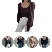 women sweater comfortable solid color soft square neck female top sweater female pullover women accessories