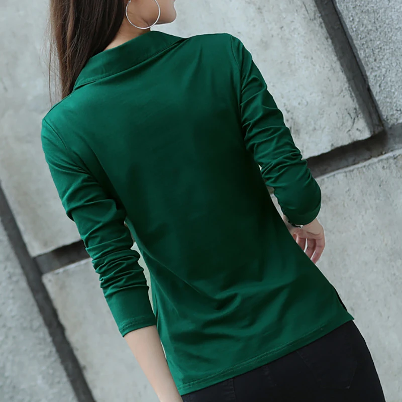 Женская футболка с пуговицами Shintimes осенняя тонкая хлопковая Футболка отложным