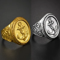 gold silver color vintage classic jewelry anchor ring for men punk male boyfriend party wedding gift wholesaledropshipping