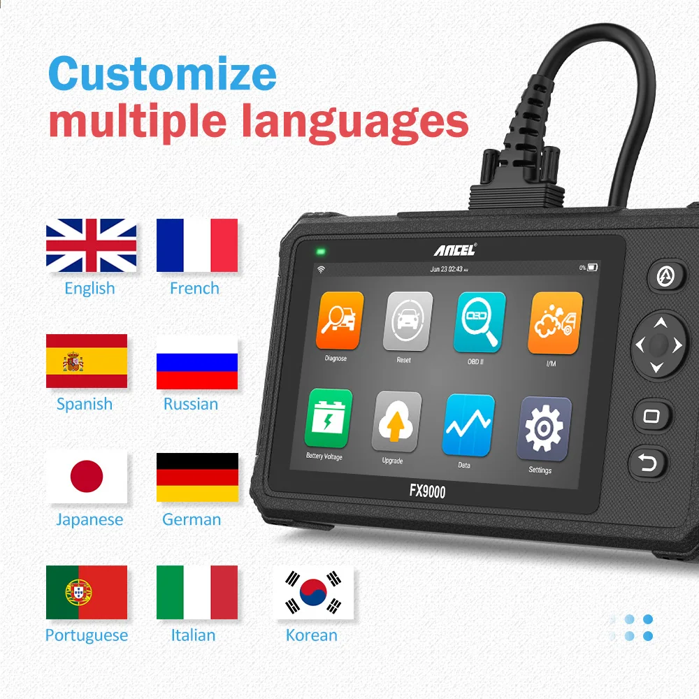 

ANCEL FX9000 OBD2 Scanner Full System OBD Diagnostic Tool Automotive Code Reader OIL TPMS Reset Multi-language Diagnosis Scanner