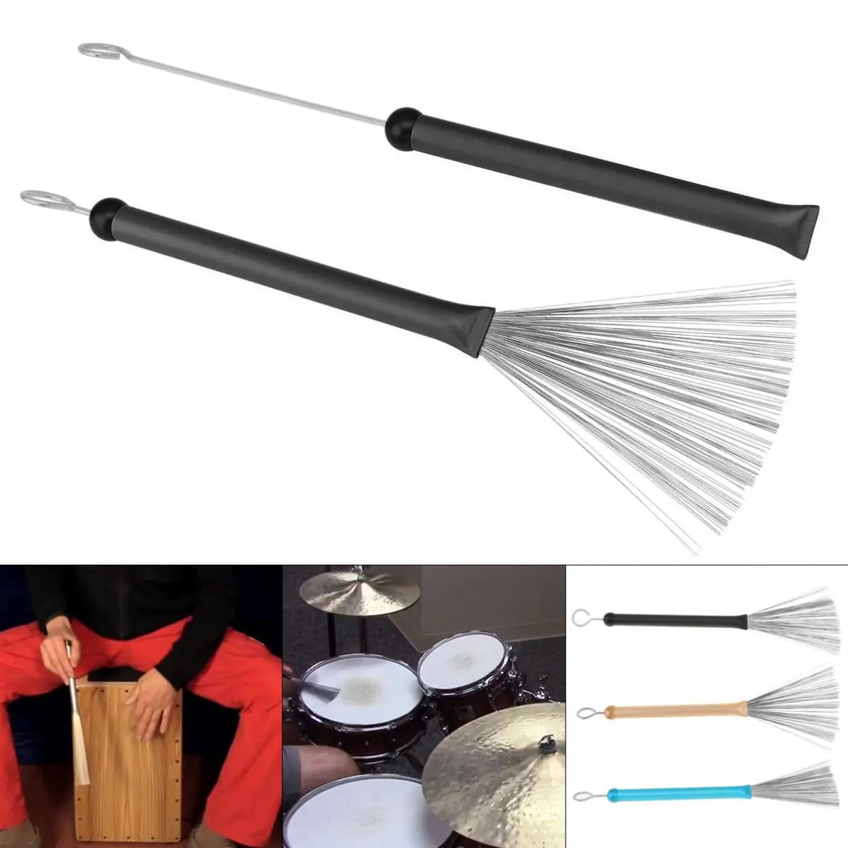 

1 Pair Full Metal Jazz Drum Sticks Retractable Aluminium Alloy Steel Wire Drumsticks Percussion Drum Brushes
