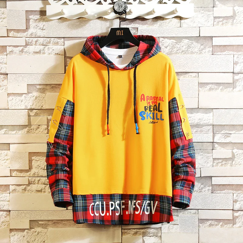 SingleRoad мужские толстовки с капюшоном 2020 Графический большой плед пэчворк Harajuku