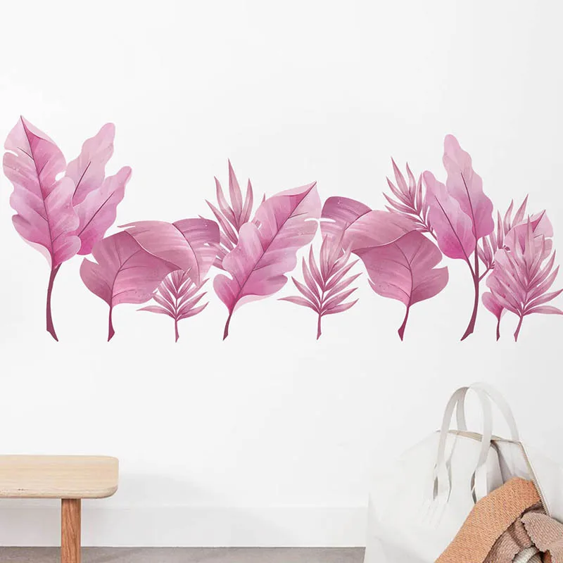 

Romantic Pink Leaves Wall Stickers Home Living Room Decoration Teen Aesthetic Posters on The Wall Decals Mural Decorative Vinyl