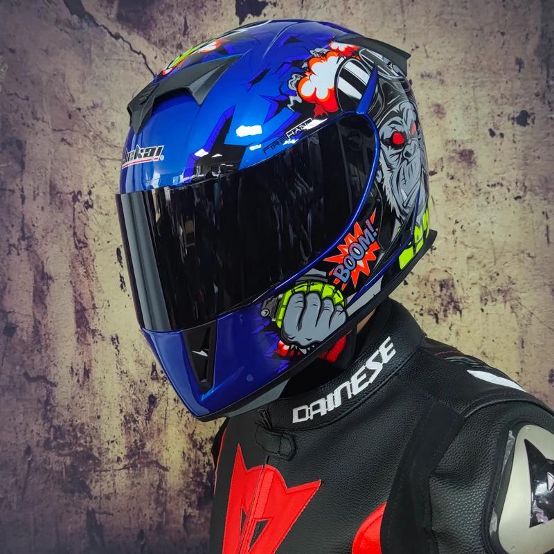 Мотоциклетный шлем защитный на все лицо Радужный в горошек для езды по