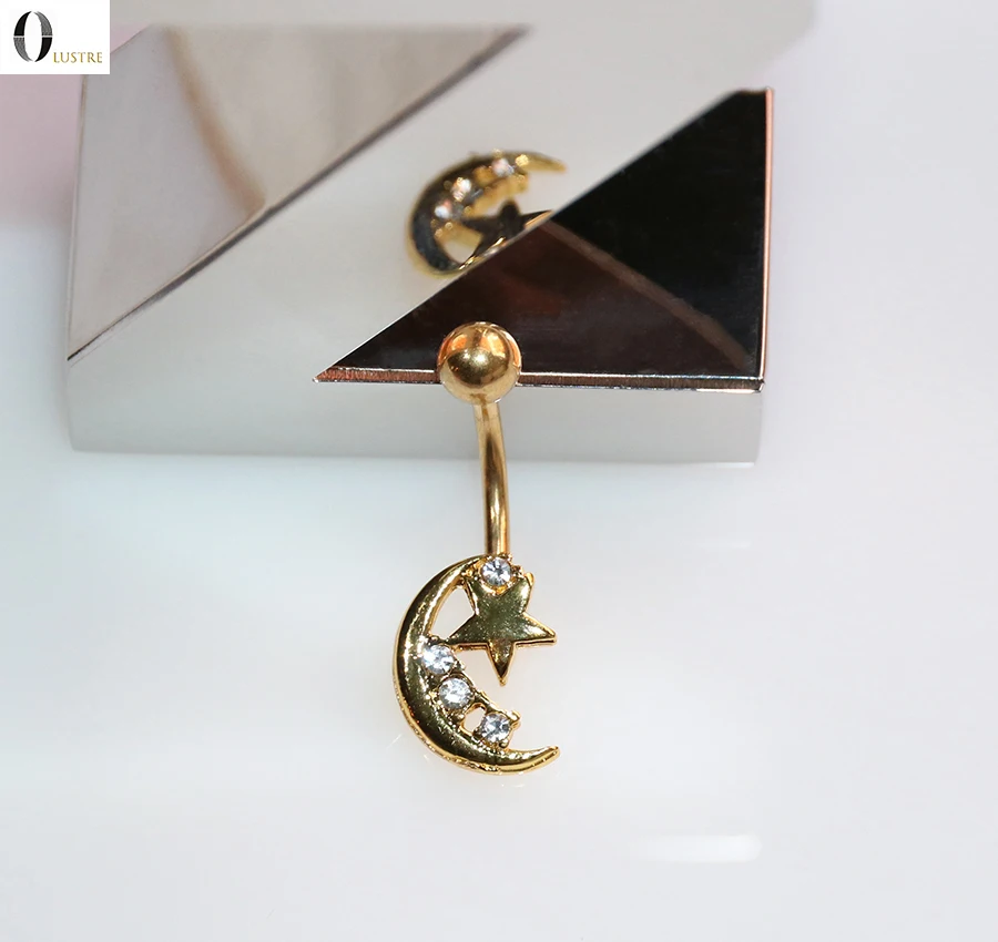 

Belly button Piercing Fashion Star Moon Surgical Steel Belly Bar Piercings Navel Dangled Body Jewelry Women