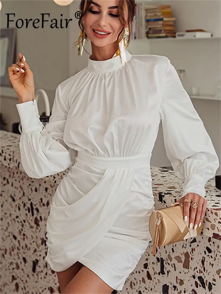 

Женское облегающее платье Forefair с длинным рукавом-фонариком и ложным воротником, Осень-зима 2021, модные элегантные вечерние повседневные жен...