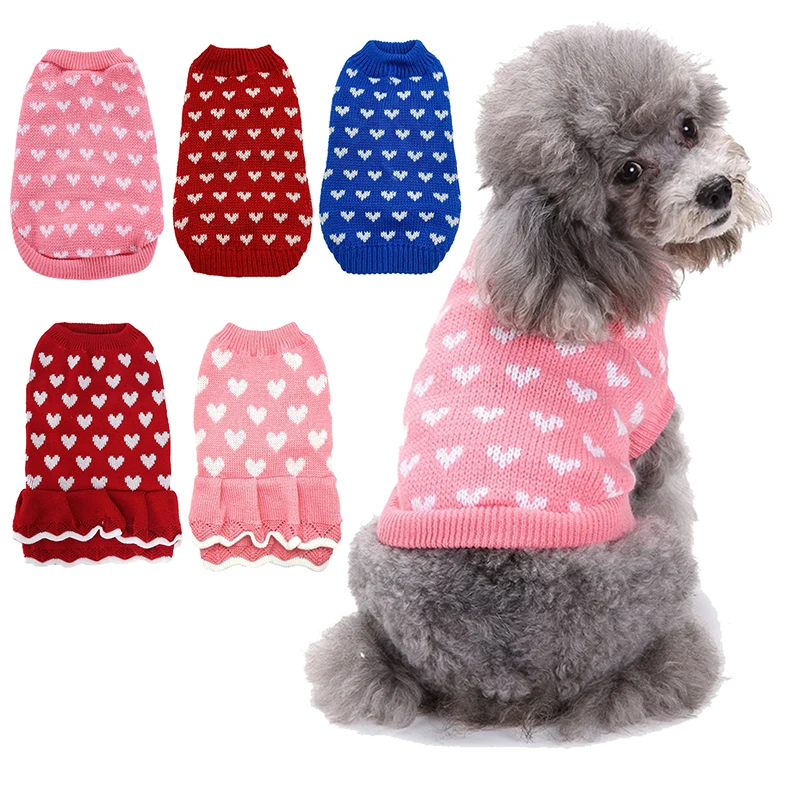 

Cute Sweet Warm Pet Sweaters Stylish Universal Love Sweaters Sweater Skirts Round Neck Sweaters Stylish Simplicity Pet Supplies