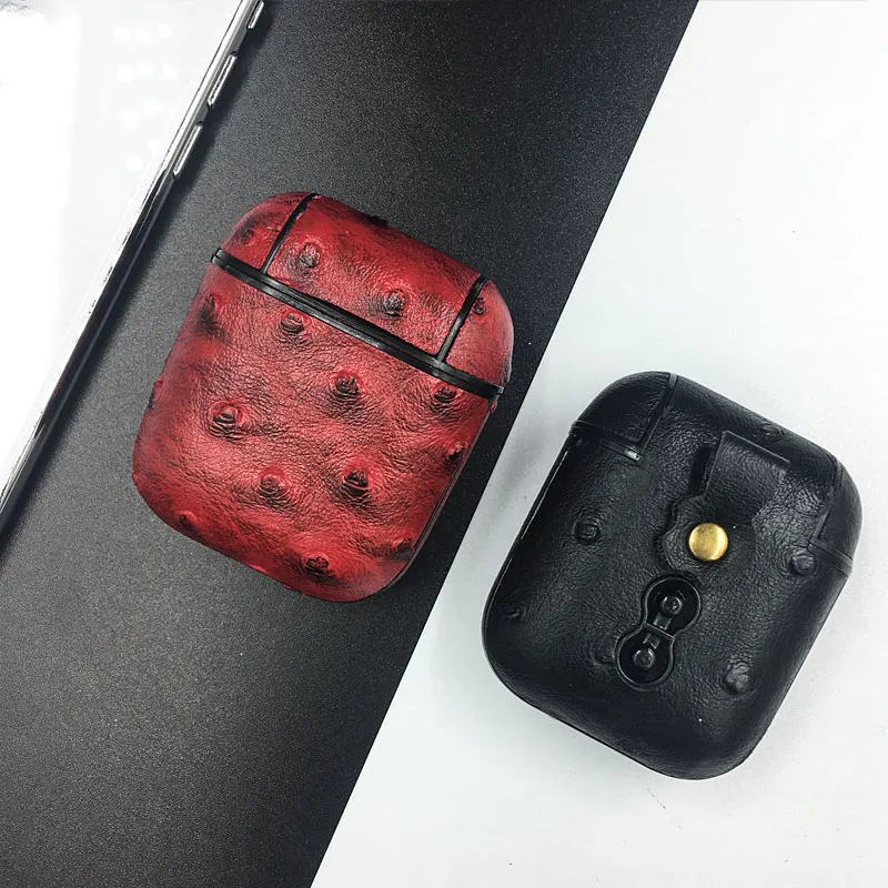 Роскошный чехол из кожи страуса для Apple Airpods беспроводной с Bluetooth противоударный