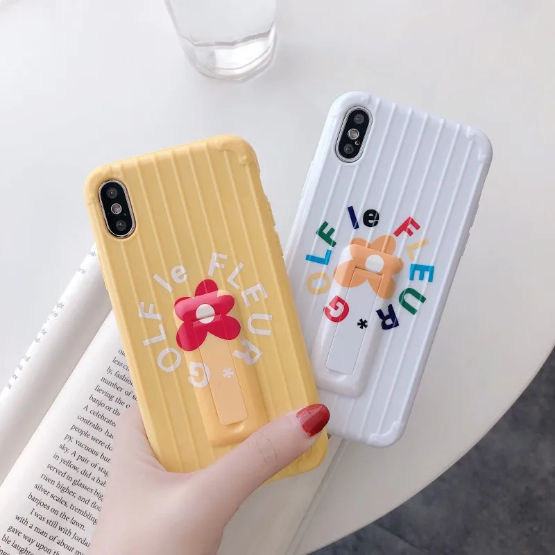 Cute Luggage Case white yellow flower bracket Cartoon Couple Phone Cover for iphone 6 6s Plus X XS XR Max 7 8 |