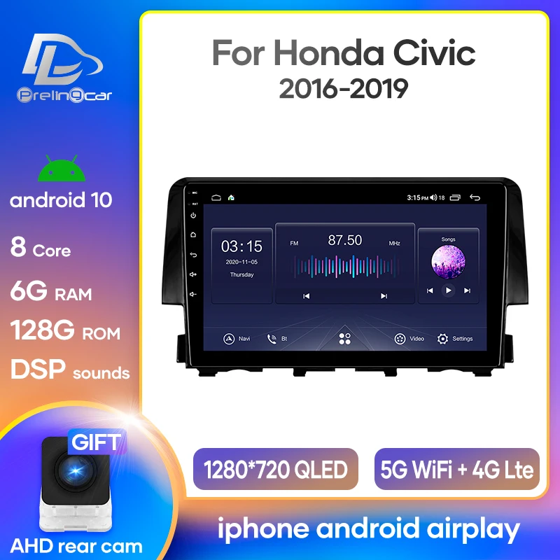 Автомобильная Мультимедийная система Prelingcar автомагнитола на Android 10 0 для Honda Civic