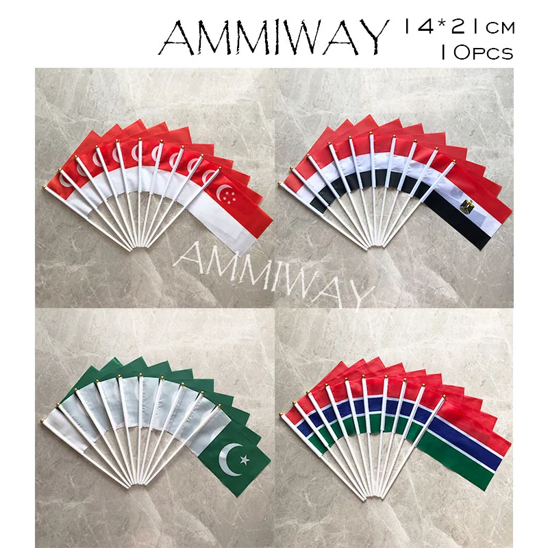 AMMIWAY 14x21cm 10pcs Philippines Bosnia and Herzegovina Cyprus Tunisia Hand Waving National Flag Polyester Free Shipping | Дом и сад