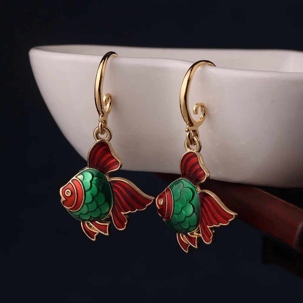 Женские винтажные серьги в форме рыбок этнические с сумочкой сокровищами