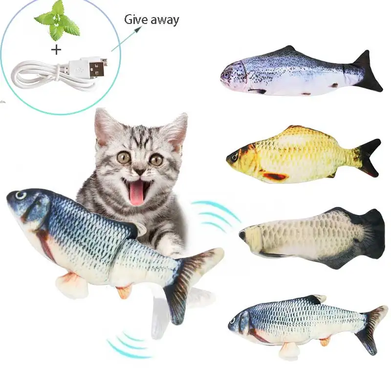 Cute cat toy electric fish interactive toy 3D electric simulation cat chew toy USB charger floppy disk rocking toy