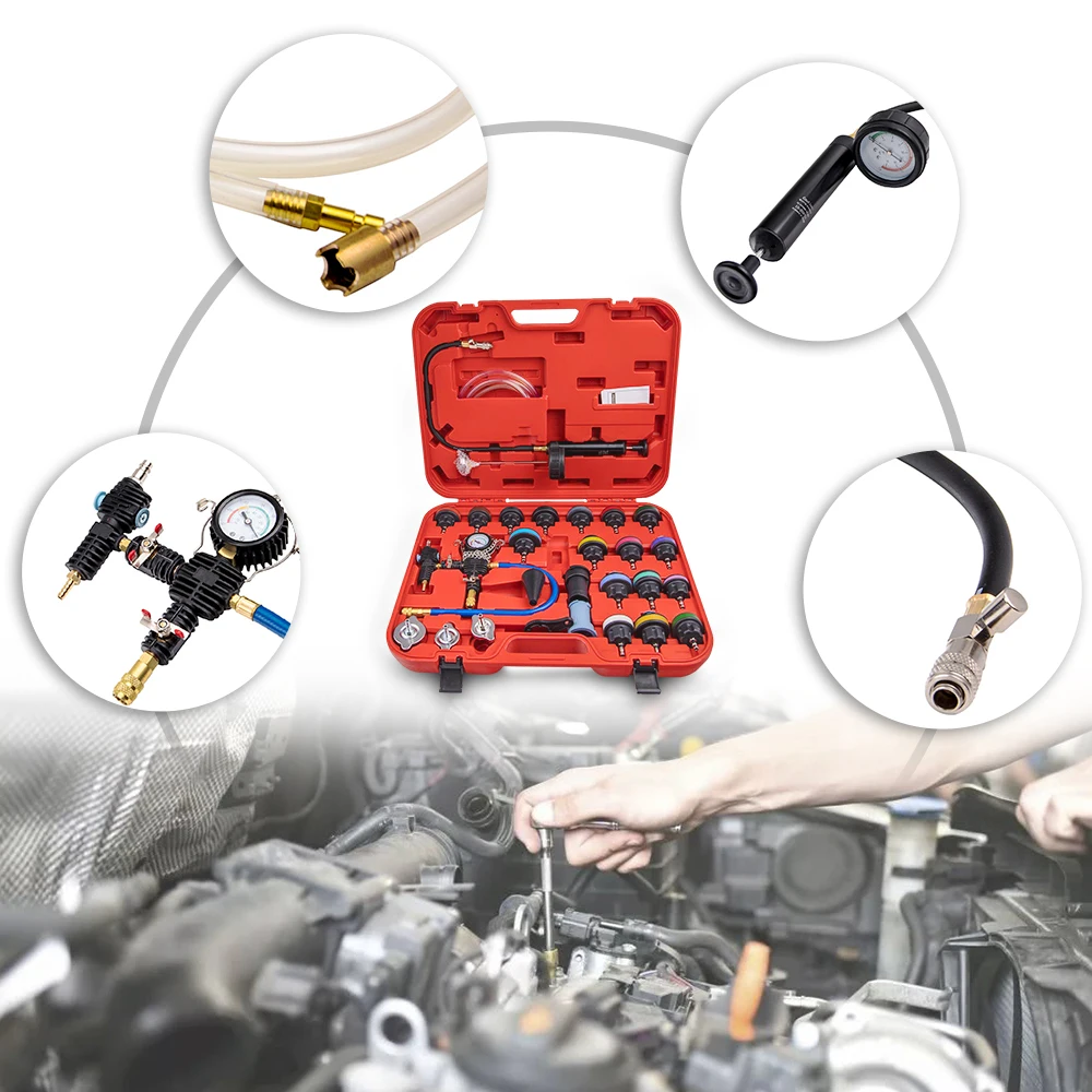 

Auto Car Cooling System Leakage Tester And Vacuum Type Coolant Refill Kit 28pcs