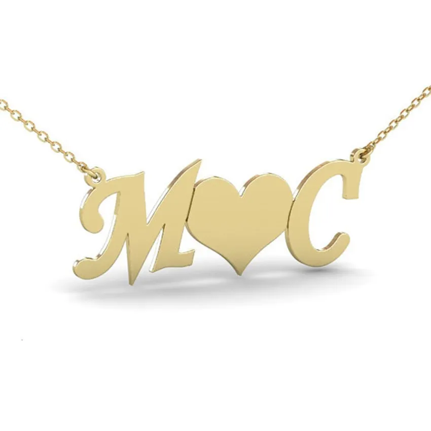 

Customized Initial Letter with Heart Necklace Stainless Steel Double Letters Pendant Necklaces For Women Custom Wedding Jewelry
