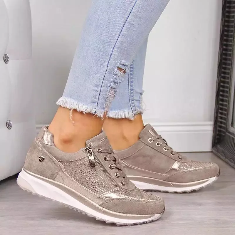 

Spring Casual Shoes Woman Flats Female Vulcanized Shoes Platform Lace Up Zippers Solid Fashion Plus Size Ladies Sneakers