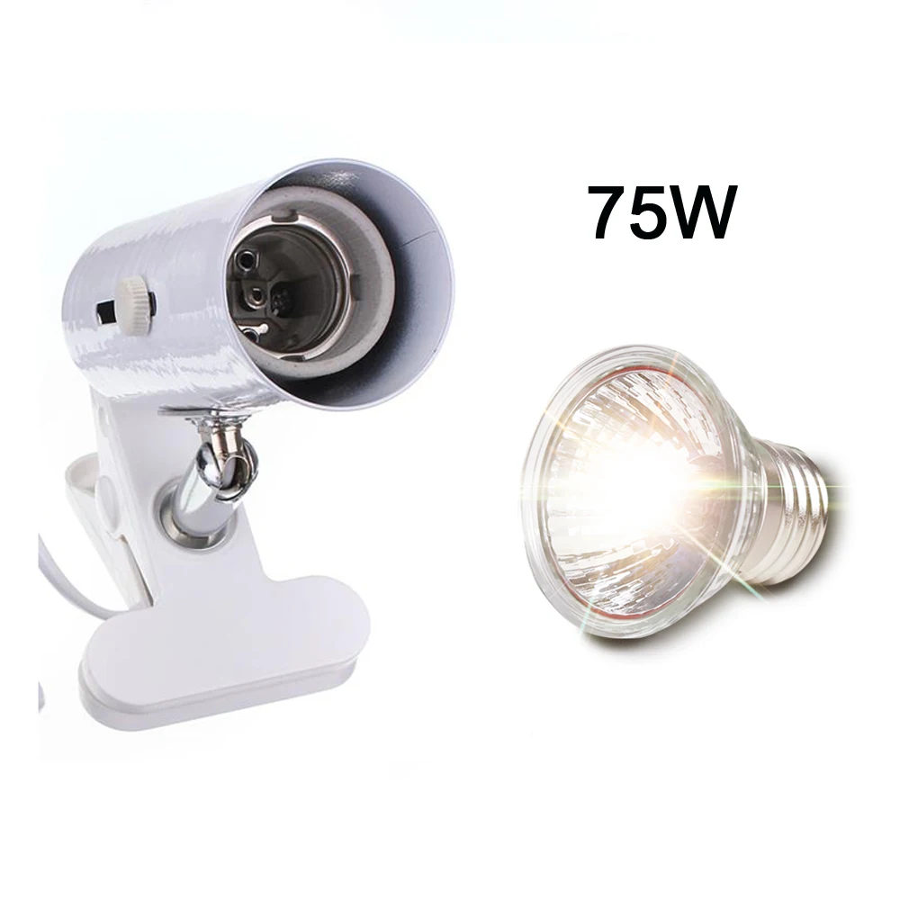 White and 75W lamp UVA+ UVB 3,0 набор ламп для рептилий с зажимом, керамический держатель для света, черепаха, греющаяся УФ лампа, набор, черепахи, ящерица, освещение 220 В - Цвет: White and 75W lamp