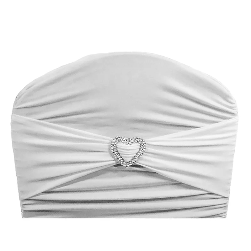 

100pcs high quality spandex Chair Band Bow with heart shape Ring for Banquet Party Decoration Event Wedding Elastic Chair Sashes