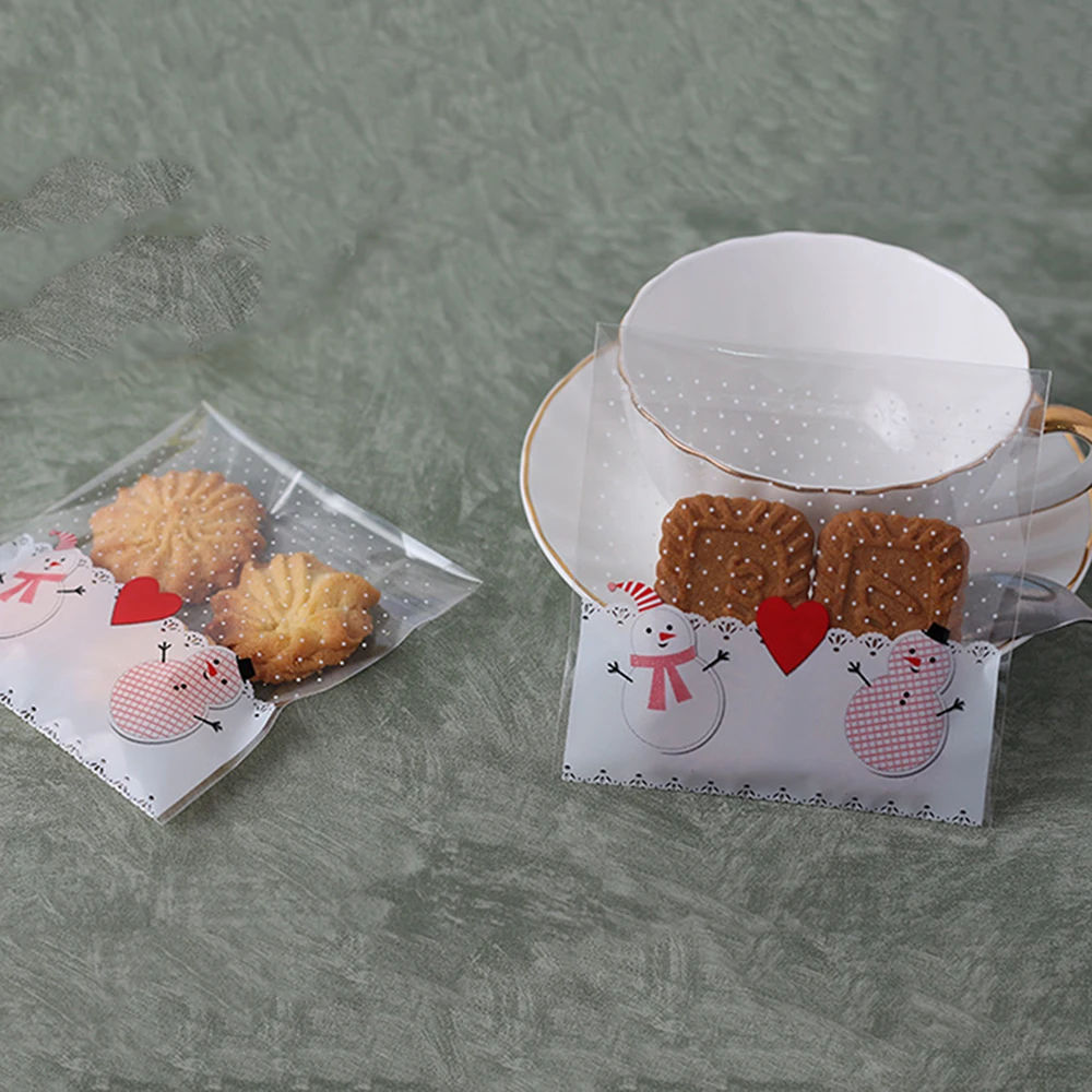 

Snowman Cartoon Snack Bag 100pcs/lot Plastic Snowflake Merry Christmas Baking Packaging Christmas