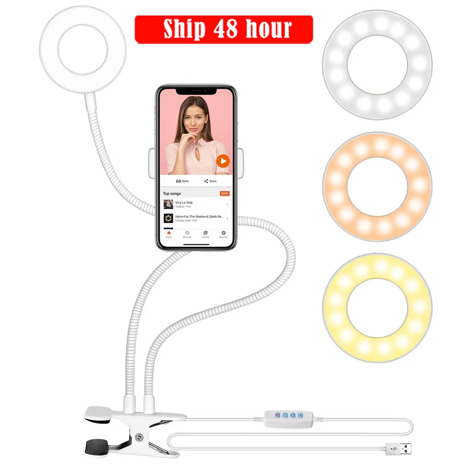 Flexible Monopod Mount Bracket with LED Ring Flash Light Lamp Tabletop Stand Tripods Mobile Phone Holder for Video Bloggers | Электроника