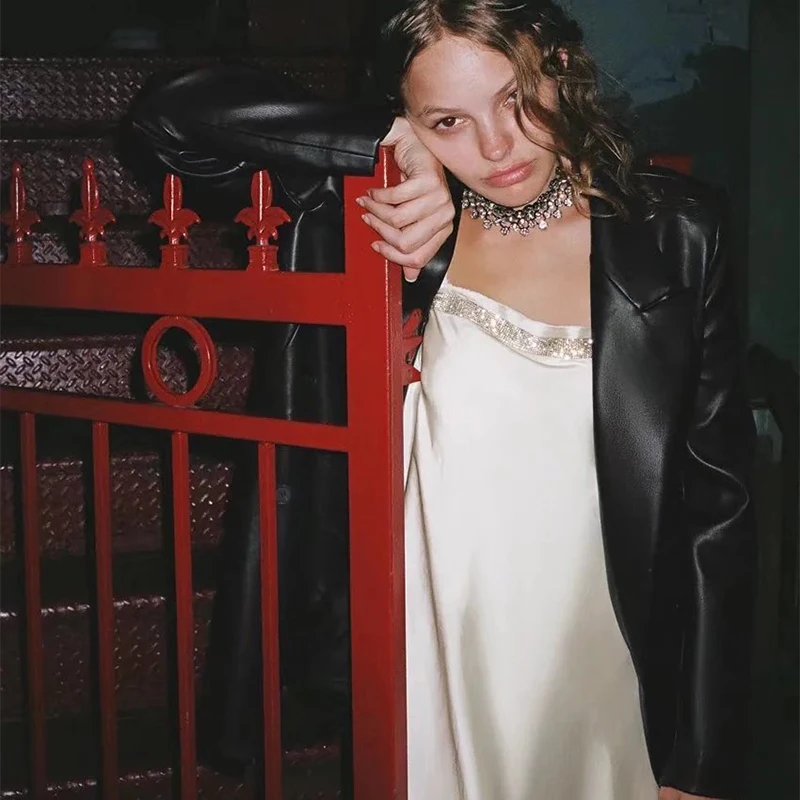 

Unizera 2021 Za женский осенний Новый европейский и американский стиль ретро двубортный из искусственной кожи повседневный костюм пальто