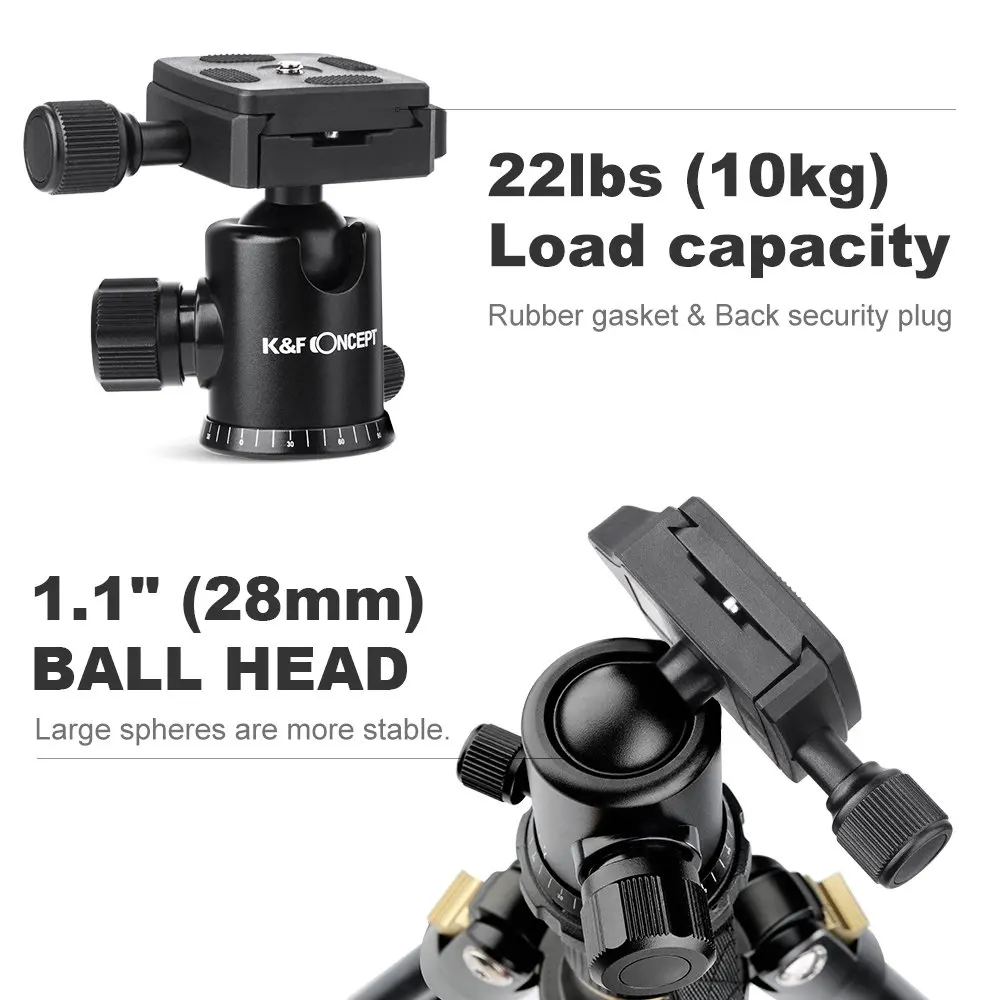 K& F концепция 62 ''DSLR штатив, легкий и компактный алюминиевый штатив для камеры с 360 панорамной шаровой головкой БЫСТРОРАЗЪЕМНАЯ пластина