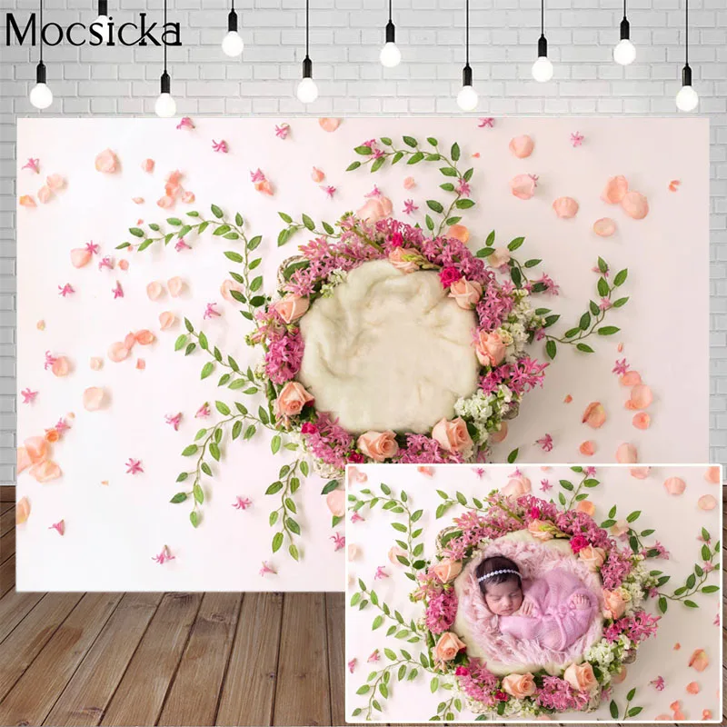 

Mocsicka розовый цветочный фон для фотосъемки Новорожденный ребенок душ ПОРТРЕТНАЯ ФОТОГРАФИЯ декорация для студии реквизит