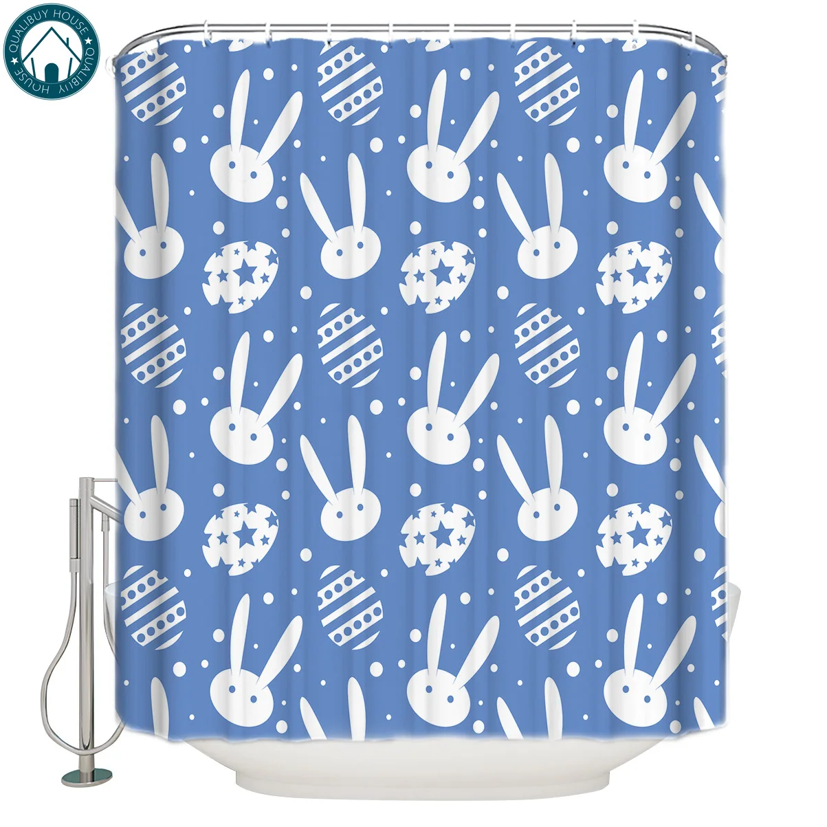 Голубая Пасхальная тема Пасхальный кролик и яйцо узор для ванной занавеска s