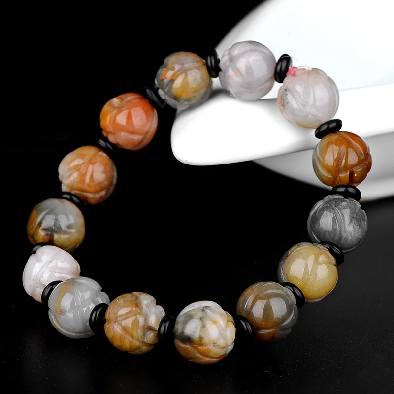 

Natural Hetian jade bracelet hand-made jade lotus hand carved bracelet for women jade beads bracelet women bracelet 12mm