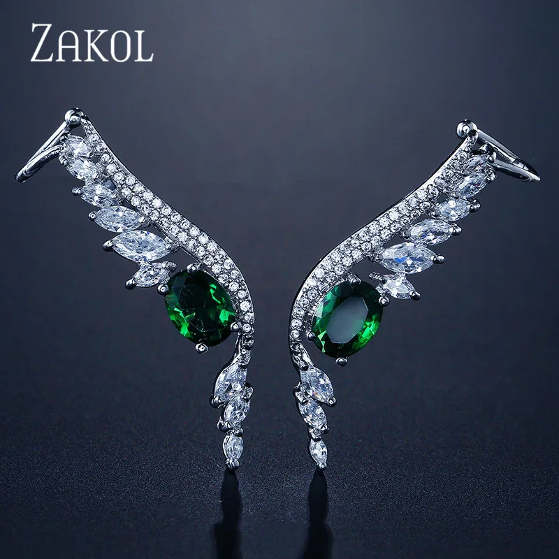 ZAKOL, Новое поступление, кубический цирконий, багет, камни, крылья, запонки, для ушей, для личности, Сверкающий Лист, женские свадебные серьги, FSEP2103