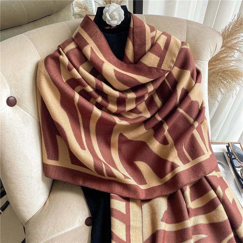 

2022 Female Scarves Winter New Print Pashmina Cashmere Bufandas Women Thick Warm Blanket Shawls Hijab Wraps Echarpe Stoles