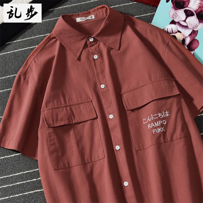 

Short-sleeve Shirts Men Summer Thin Solid Color Casual Cargo Loose Mens Shirt Simple All-match Korean Trendy Ins BF Daily