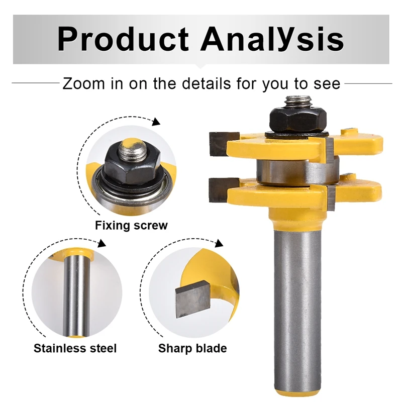 2 pc 1/2'' Shank High Quality Tongue & Groove Joint Assembly Router Bit Set Stock Wood Cutting Tool Milling Cutters |
