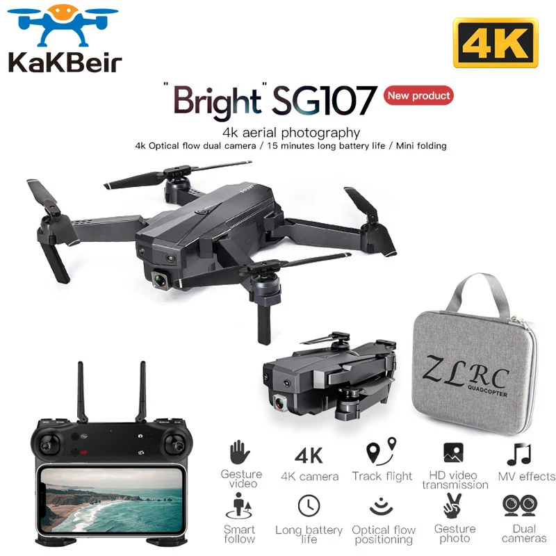 

KaKBeir SG107 Mini Drone with 4K WIFI FPV HD Dual Camera Quadcopter Optical Flow Rc Dron Gesture Control Kids Toy VS E68 SG106