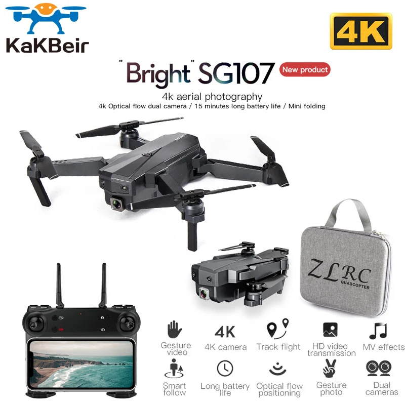 Мини Дрон KaKBeir SG107 с двойной камерой 4K Wi Fi FPV HD Квадрокоптер оптическим потоком