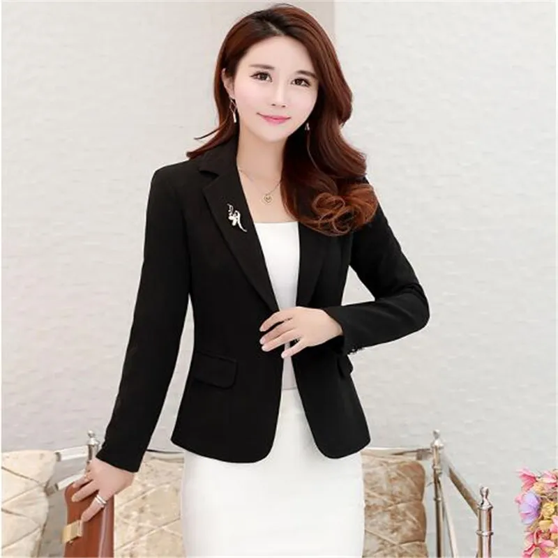 Spring Fashion Ladies Blazers And Coats 3XL Black Red Slim Small Suit Work Wear Long Sleeve One Button Casual Jacket