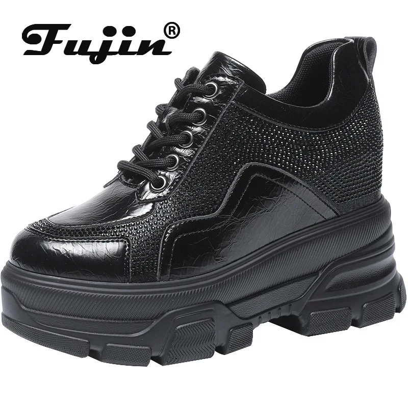 

Fujin/8,5 см; Женская обувь со стразами из натуральной кожи; Обувь на платформе со скрытым каблуком; Модные кроссовки