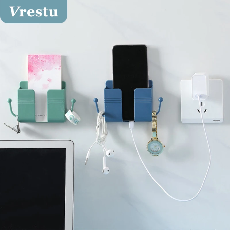 

Mobile Phone Charging Stand Wallmount Rack Adhesive Wall Shelf Holder Kitchen Bathroom Storage Waterproof Home Storage Organizer
