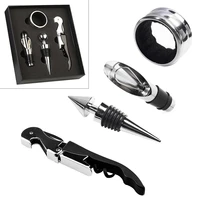 4pcs stainless steel abs wine tool sets bottle opener stopper pour spout cork screw drip ring wine accessory kit set for gift