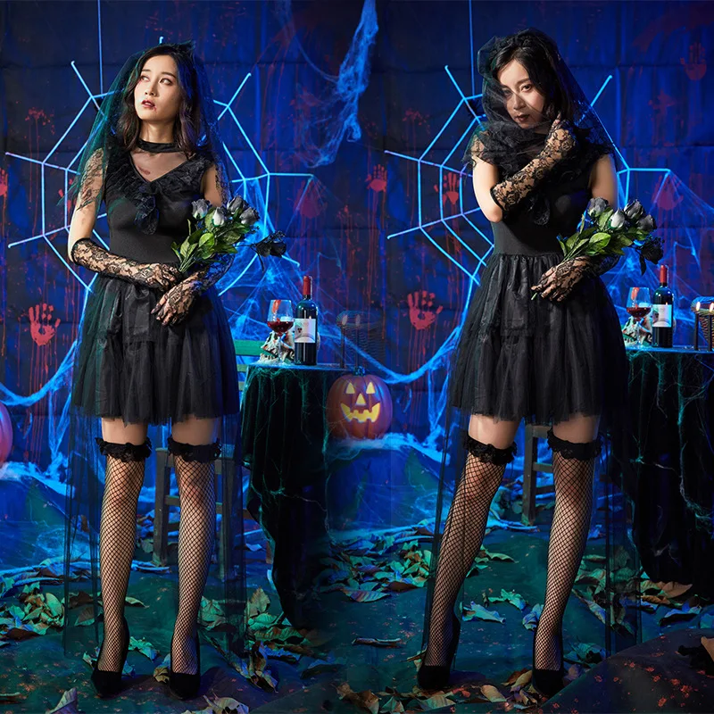 Halloween Witch Black Game Costume Export Japanese Bar Night Party Dress Sexy Sling Holiday | Тематическая одежда и