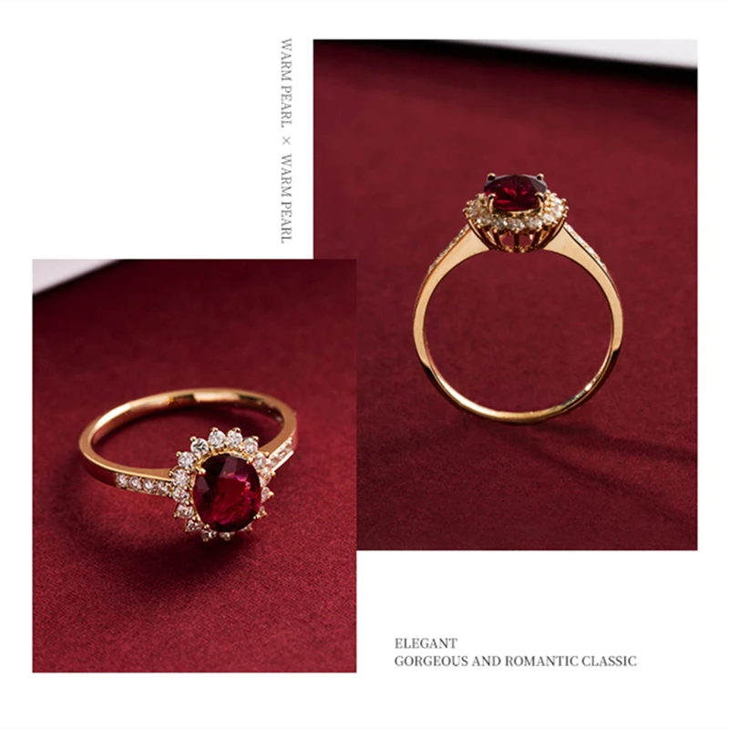 

Aesthetic Korean Fashion Created Ruby Red Sunflower Rings for Women 14K Gold Plated S925 Sterling Silver Jewelry accessories