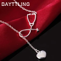 bayttling new silver color 18 inch heart arrow pendant long necklace for woman fashion glamour wedding gift jewelry
