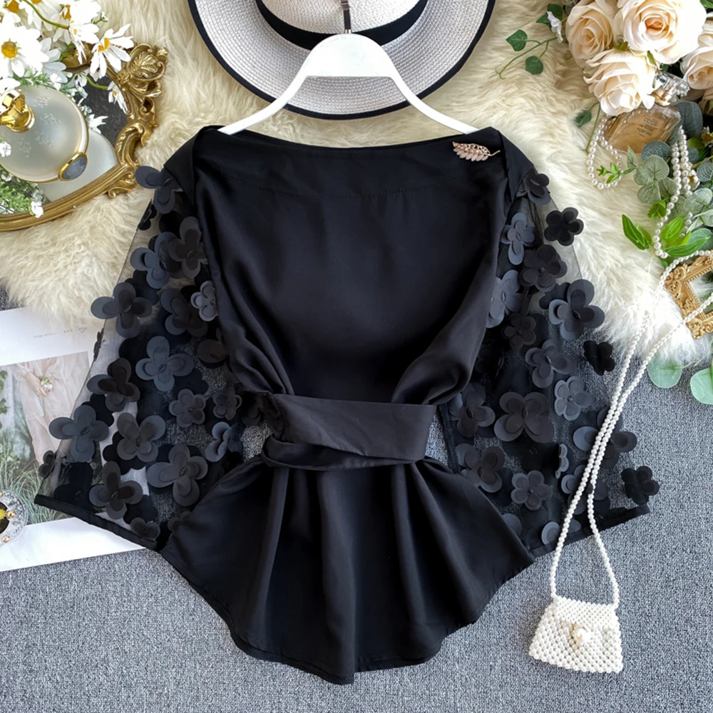 Модная женская цветочная Сетчатая футболка Blusa Mujer летние футболки для девушек