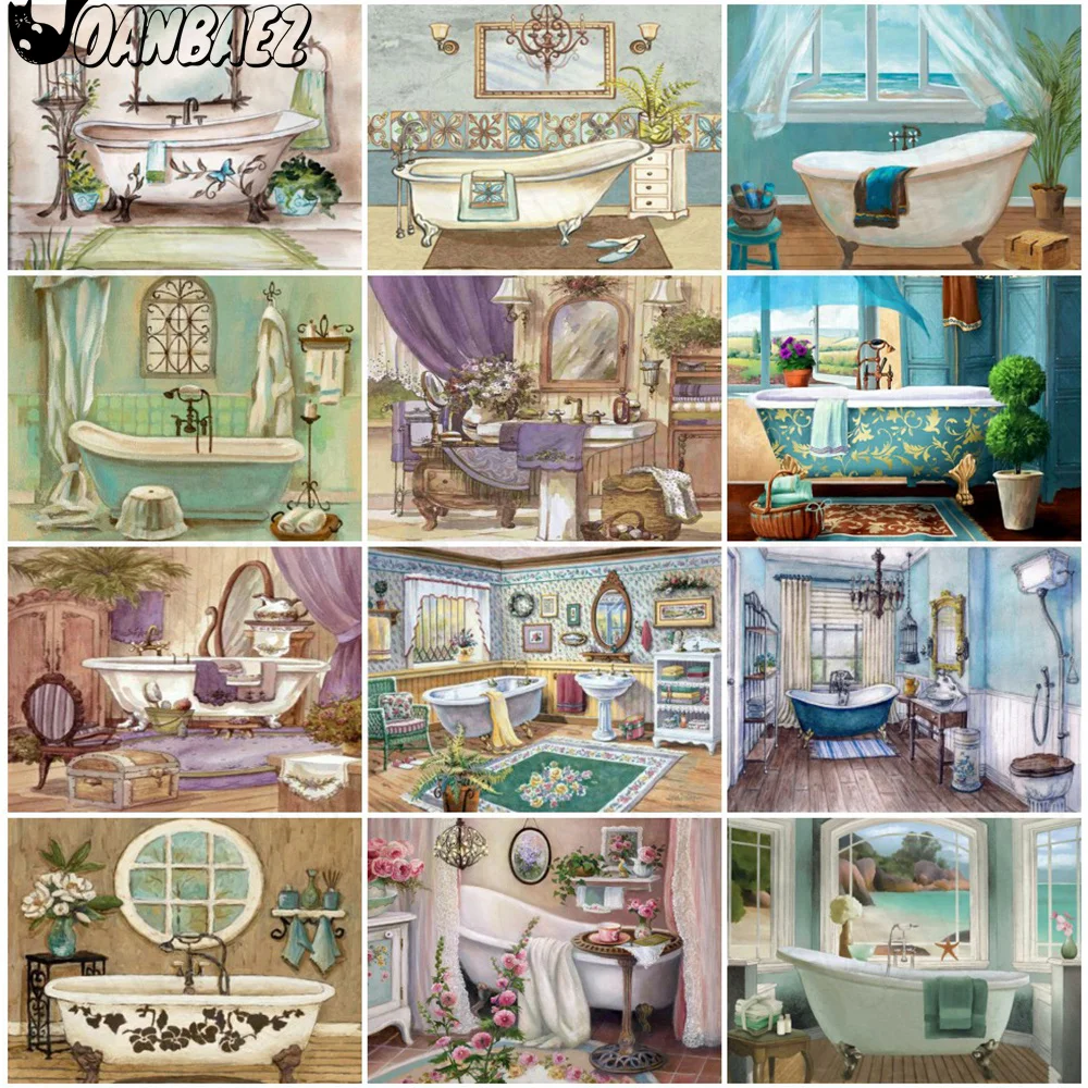 

Abstract Bathroom Diamond Painting 5D Diy Vintage Wall Art Stickers Diamond Embroidery Mosaic Mosaic Bedroom Decoration Gifts