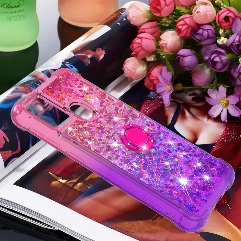 

For Samsung M31 Case Liquid Glitter Quicksand Phone Case For Samsung Galaxy M31 SM-M315F M315 6.4 inch Fashion Finger Ring Cover