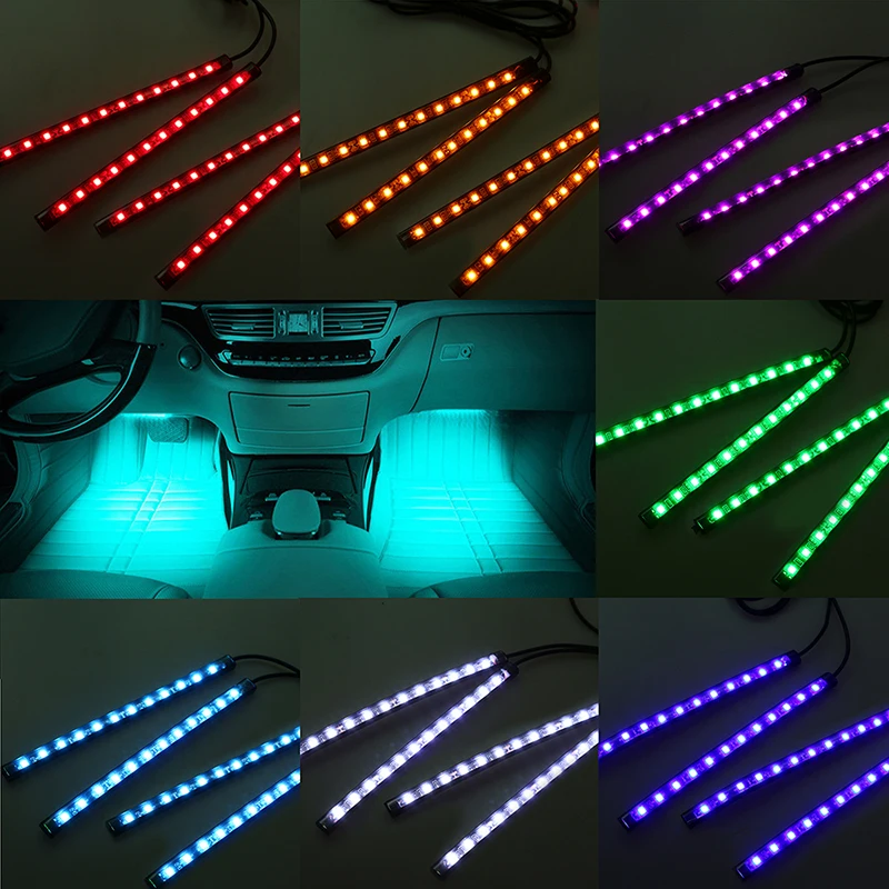 

POSSBAY Colorful Universal 4 in 1 Car LED Decorative Door Interior Flexible Neon Lights Lamp Strip Atmosphere Lights Car-styling