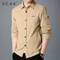 ucak brand spring new casual long sleeves turn down collar solid color pure cotton streetwear shirt men clothing homme u6149