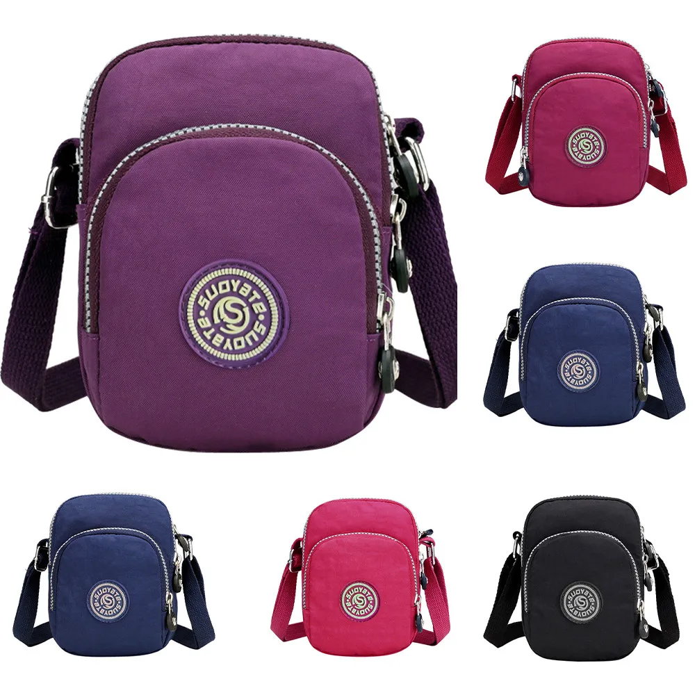 

Women's Fashion Solid Waterproof Nylon Printing Zipper Crossbody Shoulder Bags Girls casual lightweight Travel Bag #LL