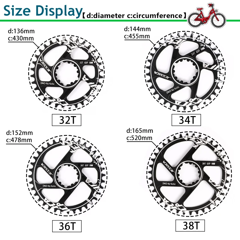 JESSICA MTB цепь кольцо GXP 32-38T узкая широкая дорожный велосипед 6 мм смещение одно